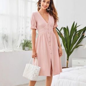 pink midi dress button up
